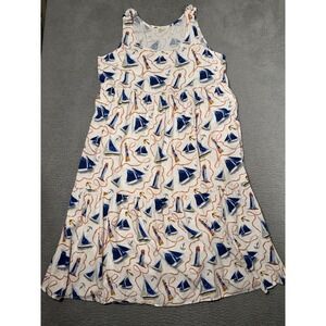 Kate & Sam XXL Nautical Sailboat Lighthouse Tiered Linen Blend Midi Dress White